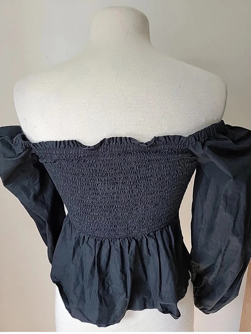 J Crew Off-Shoulder Black Smocked Peplum Top Renaissace Boho